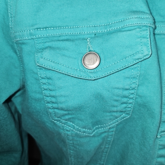 Tribal Jeans Teal Stretchy Jean Jacket Brushed Silver Buttons - Picture 5 of 11